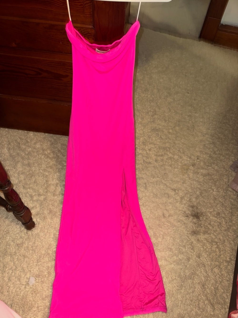 Princess Polly Neon Hot Pink Maxi Strapless Dress, With Slit